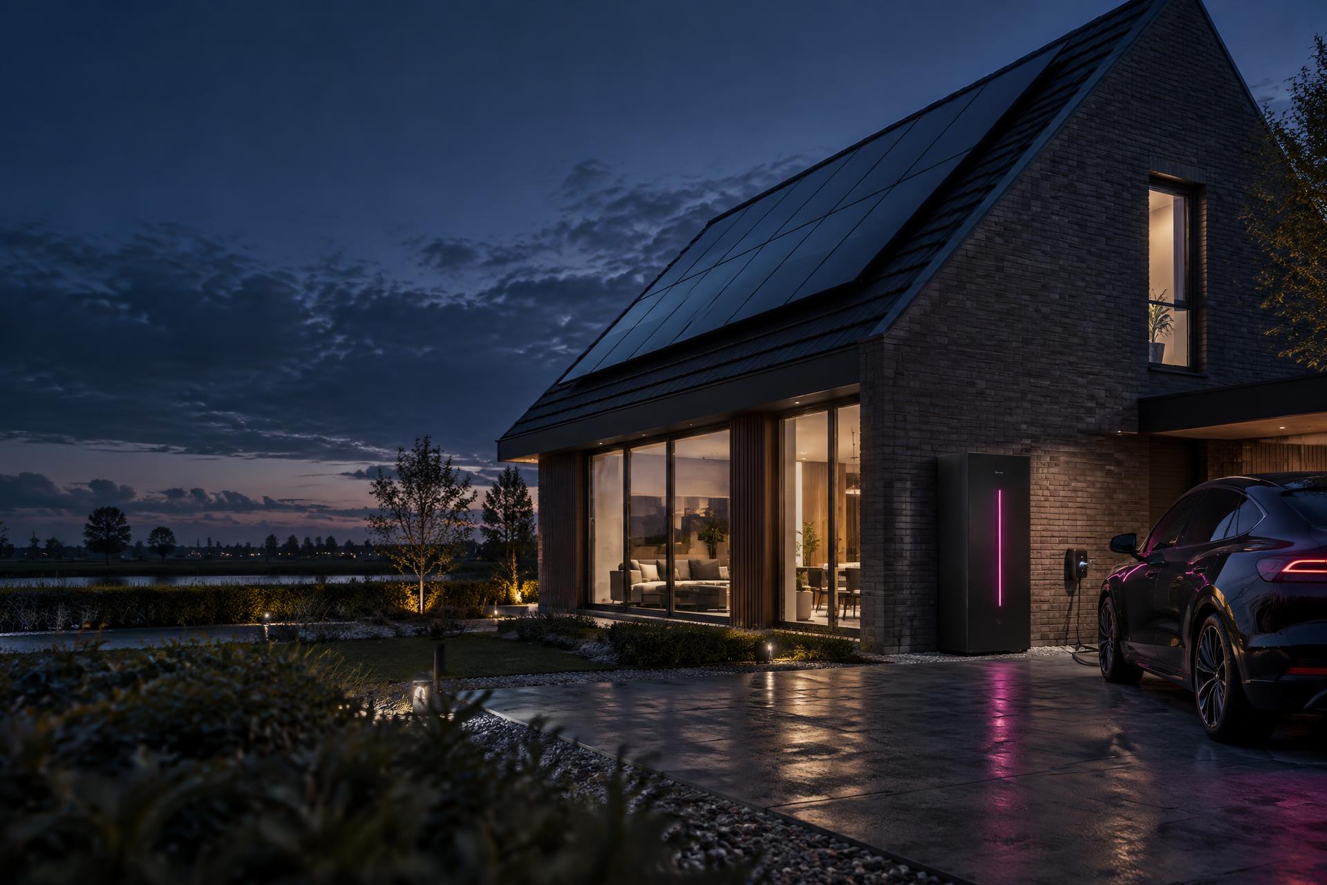 Energiezuinige woning met zonnepanelen, thuisbatterij en elektrische auto